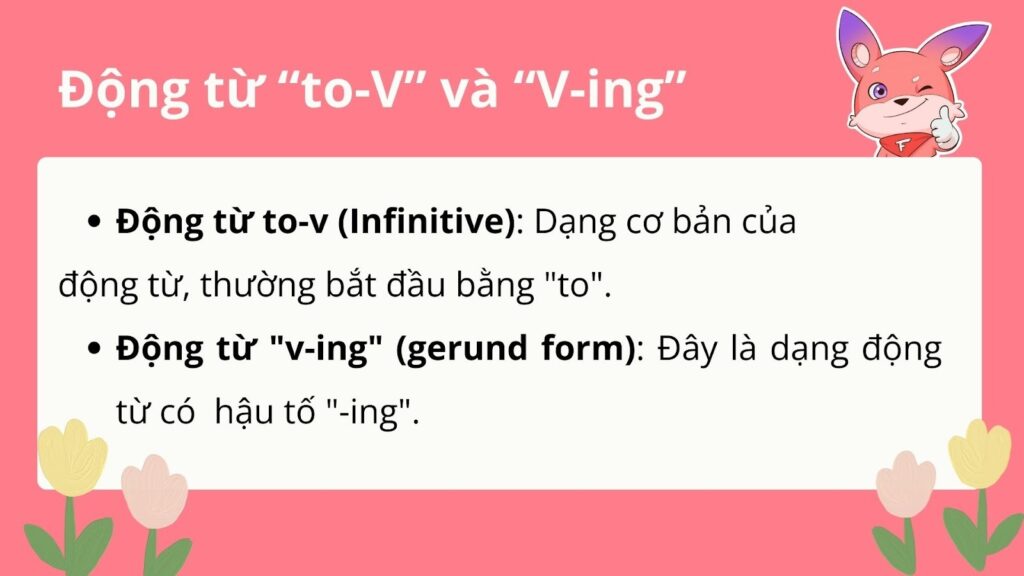 Động từ “to-V" và “V-ing" trong chương trình ngữ pháp tiếng Anh tiểu học.