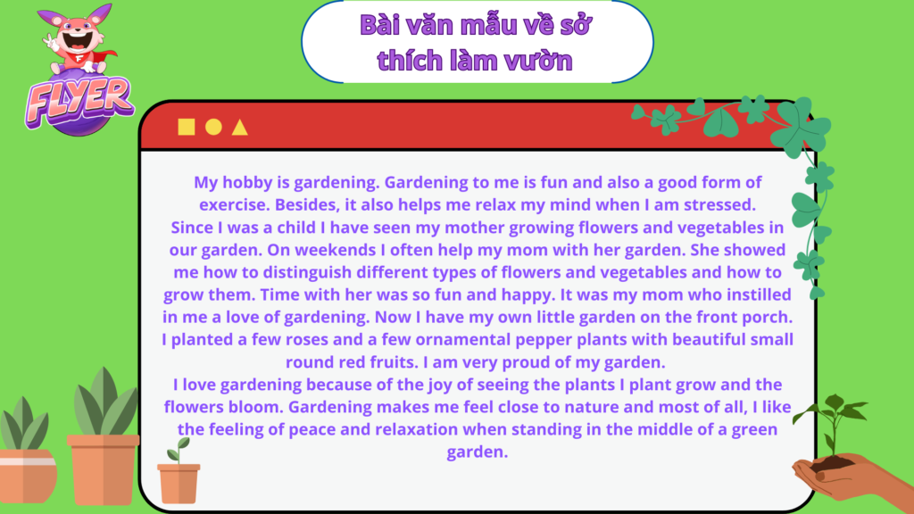 Bài văn mẫu về sở thích làm vườn